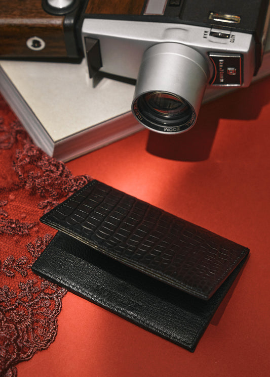 Compact Crocodile Wallet Black - MORELET®